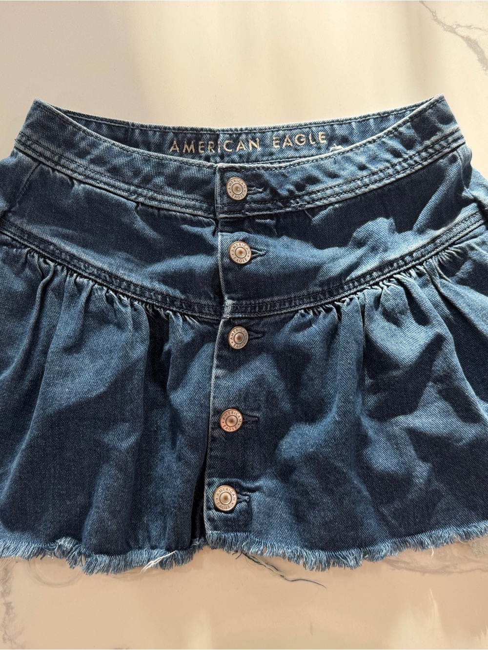 American Eagle Pleated Denim Micro Mini Skirt Button Front Y2K Size 4